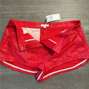 NWT Diotima Red Rider two pleat shorts in laminate basket weave Sz 4 Hibiscus